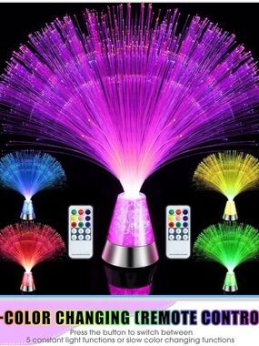 Multi-Color Fiber Optic Table Lamp with Remote - Purple